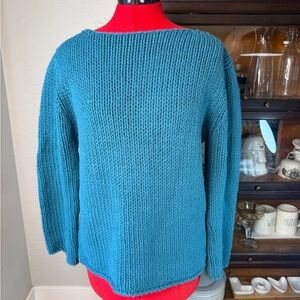 Eddie Bauer Bright Blue Chunky Ribbed Knit Lambswool Pullover Sweater Size L